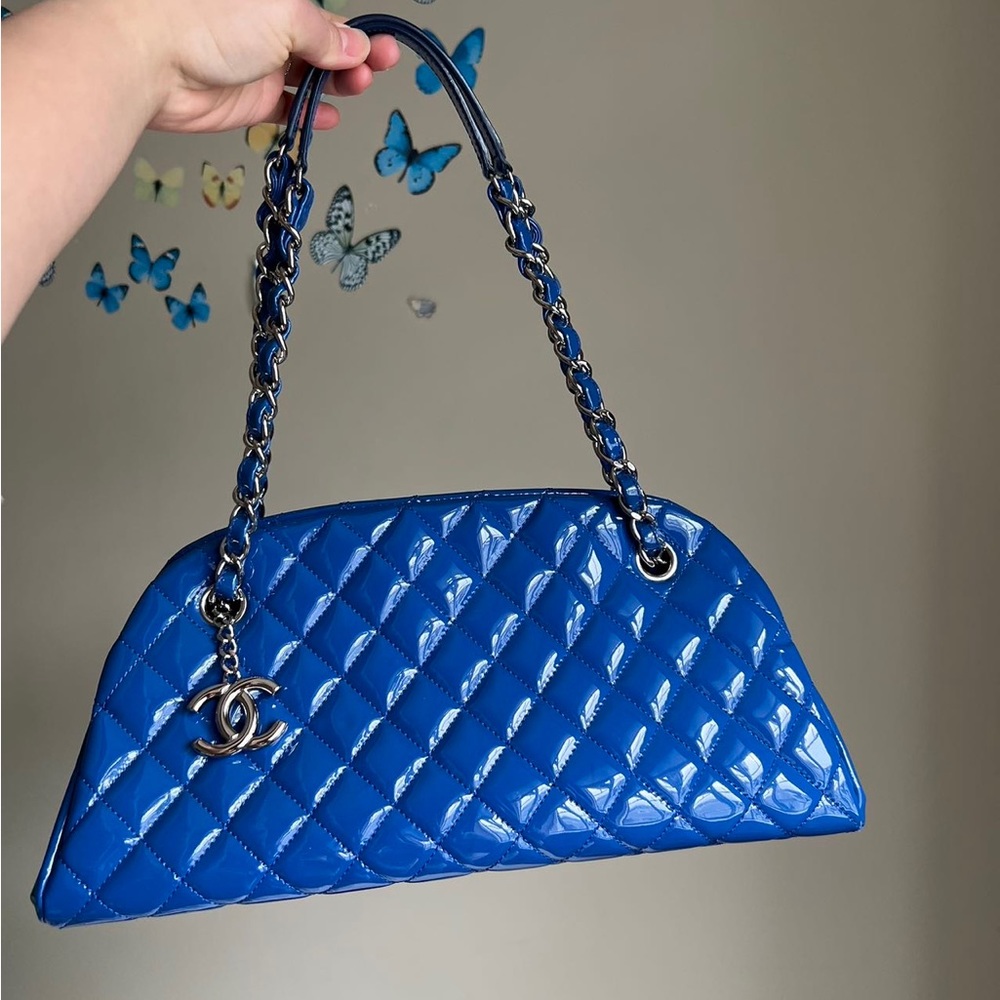 Chanel Blue Patent Leather Bowling Bag